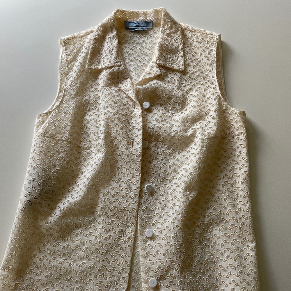 Prada Sleeveless Button-Up Top, Size 40 (Small)